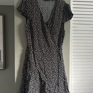 Glassons Black and Pink Floral Mini Wrap Dress